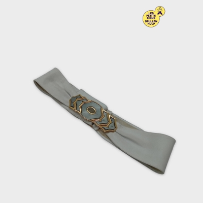 Ceinture Large Vintage Cuir Crème Boucle Dorée/grise 80 Cm