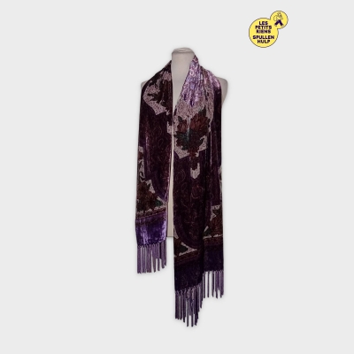 Foulard Étole Velours Violet Motifs Paisley Lulu Unique