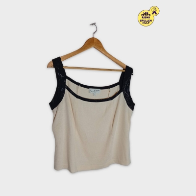 Top Sans Manches Beige Crème Et Noir À Sequins St. John Evening