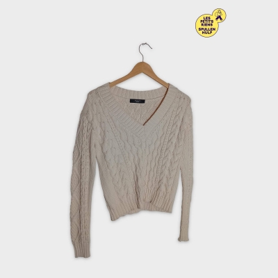 Pull Weekend Maxmara Maille Torsadée Crème Col V