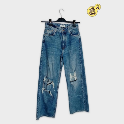 Jeans Femme Bleu Délavé Déchiré Bershka Taille 38 M