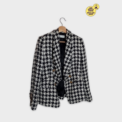 Veste Tweed Pied-de-poule Zara Noire Blanche Boutons Dorés