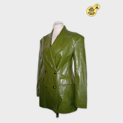 Veste Simili Cuir Double Boutonnage Vert Olive Zara S