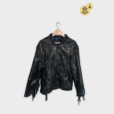 Veste Cuir Noir À Franges Style Western Biker Autre