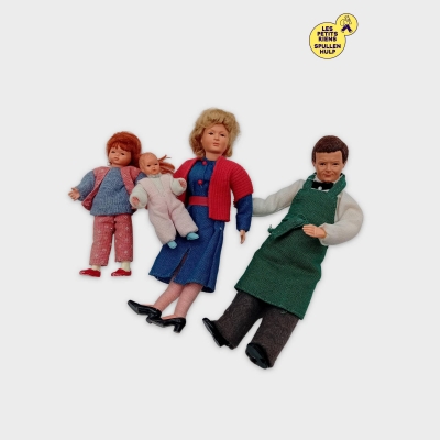 Lot De 4 Poupées Vintage Familiales : Parents, Enfant & Bébé