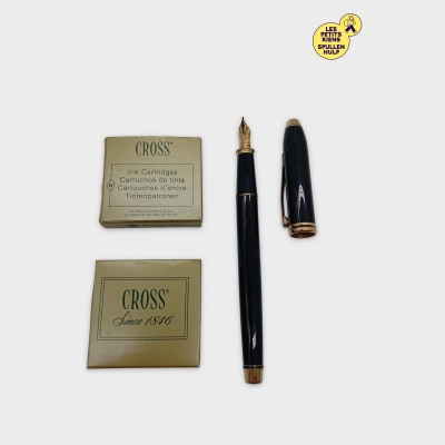 Plume Or Stylo Plume Cross Noir Et Doré Avec Cartouches D'encre