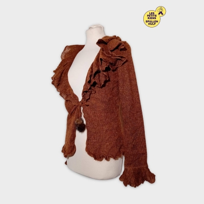 Cardigan Boléro Bruphils Mohair Marron Rouille À Volants