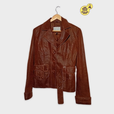 Veste Cuir Marron Ceinturée Authentic Clothing Company Style Saharien M