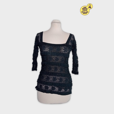 Haut Manches Longues Noir Texturé Dentelle Max Edition S