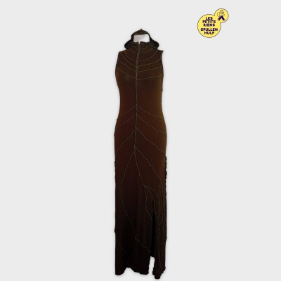 Robe Longue Moulante Goddess Marron Vert Taille S