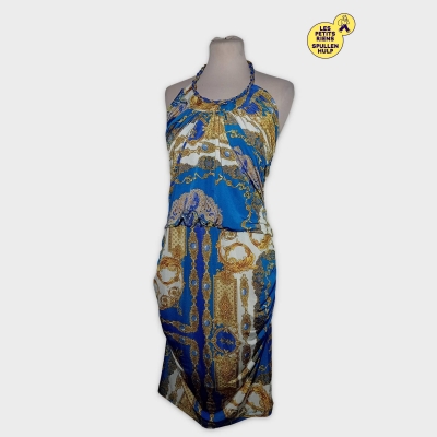 Robe Longue Eddy B. Bleu Et Or Motif Baroque Xl