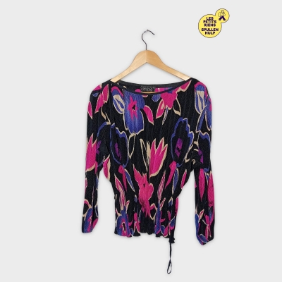 Blouse Plissée Fleurie Virginie Boutique Noire Fuchsia Bleue Manches Longues