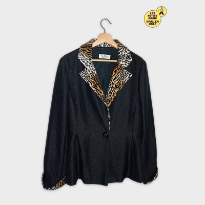 Blazer Femme C' De Monika Noir Imprimé Léopard Taille Unique Vintage