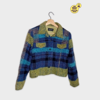 Blouson Court À Carreaux Leone Vert Et Bleu