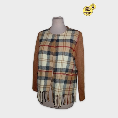 Gilet Veste Plaid Beige Marron Daniel & Mayer Laine Vintage Taille Unique