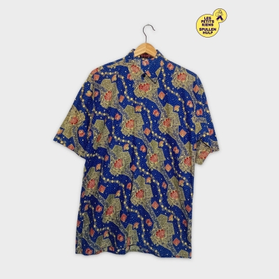 Chemise Batik Tradition M Motif Floral Ethnique Manches Courtes