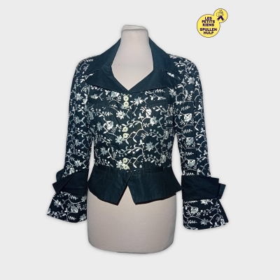 Veste Courte Cintrée Krastana Popovitch Brodée Florale Noire Et Argentée