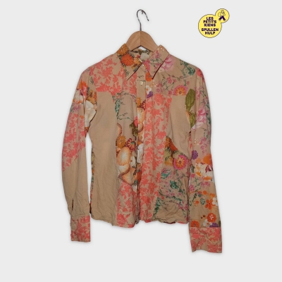 Chemisier Femme Miss Etam Taille M Motif Floral Patchwork Beige Orange