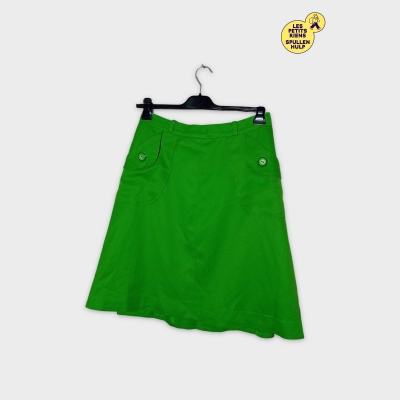 Jupe Courte Vert Fluo Boutons Poches Printemps Été