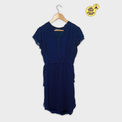Robe Fluide À Pois Bleu Marine Et Blancs H&m L 40 12