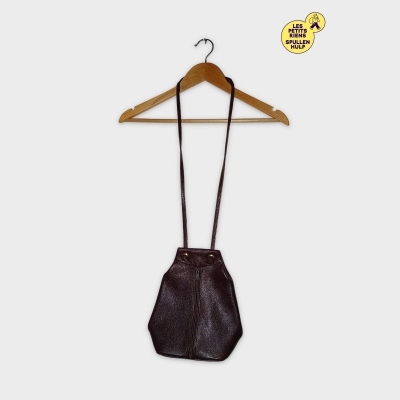 Sac Mini Bandoulière Marron Foncé Cuir Grainé Vintage