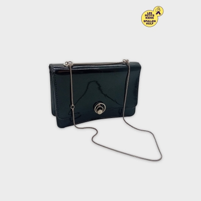 Mini Sac À Main Noir Brillant Avec Chaîne Argentée