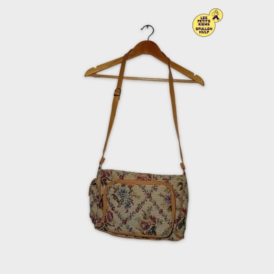 Sac Bandoulière Tapisserie Florale Beige Vintage