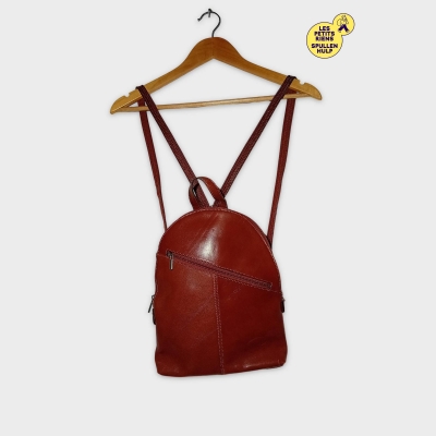 Sac À Dos Cuir Vintage Marron Rouge Ajustable