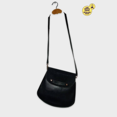 Sac Bandoulière Cuir Et Daim Noir 70 / 30 Fabriqué En Italie