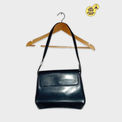 Sac À Main Épaule Cuir Bleu Nuit Marco Zaniei Vintage Élégant