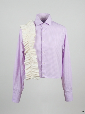 Chemise Label Jaune Rose Blanche Carreaux Volants Taille Unique