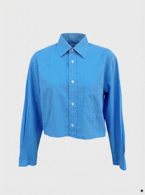 Chemise Cintrée Bleue Manches Longues Label Jaune Taille Unique