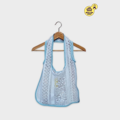 Sac Guipure Blanc & Biais Bleu Ciel Label Jaune