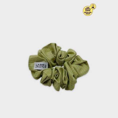 Chouchou Scrunchie Label Jaune Vert Clair Tissu Texturé