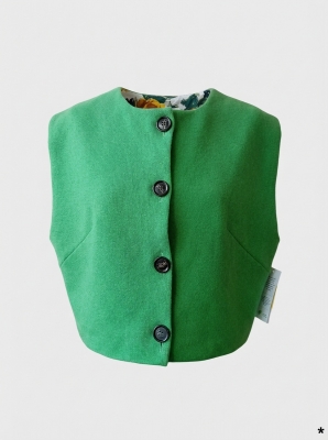 Gilet Mohair Sans Manches Upcyclé Vert Éclatant Label Jaune