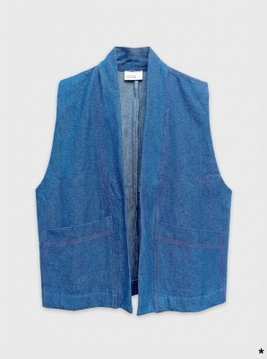 Gilet Sans Manches Jean Bleu Label Jaune Taille Unique