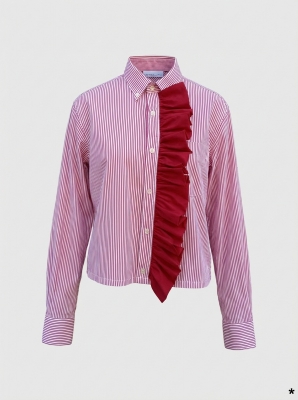 Chemise Rayée Rouge Blanche Volant Rouge Label Jaune Taille Unique