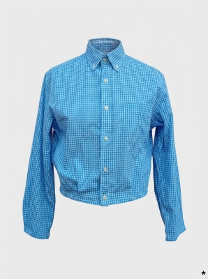 Chemise Croped Bleu Ciel & Blanc Manches Longues M Label Jaune