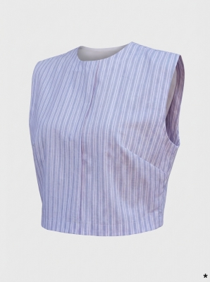 Top Rayé Blanc Bleu Rouge Manches Courtes Label Jaune Taille Unique