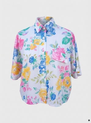 Chemisier Fleuri Label Jaune Blanc Rose Bleu Jaune Taille Unique
