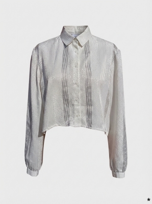 Chemise Label Jaune Vintage Blanche Rayures Grises & Motifs L