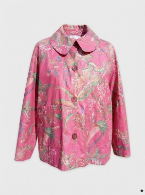 Veste Légère Femme Rose Fuchsia Motif Floral Bohème Label Jaune