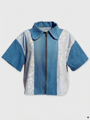 Veste Patchwork Denim & Imprimé Floral Upcyclée Label Jaune