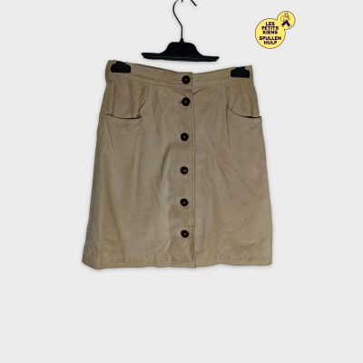 Jupe Courte Boutonn&eacute;e Beige Cuir Ch&egrave;vre Daniel Hechter S