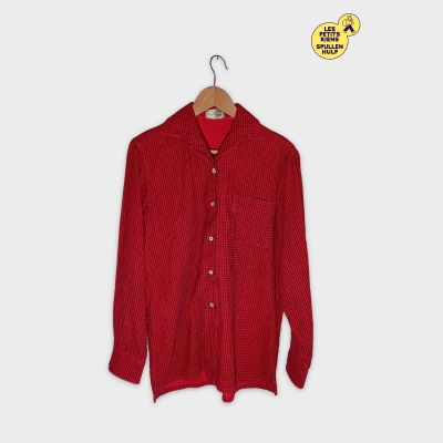 Chemise Velours Rouge Micro-carreaux Manches Longues M