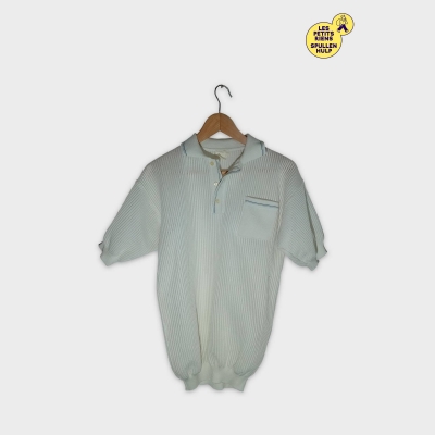 Vintage Polo Manches Longues Maille A&eacute;r&eacute;e Blanc Col Polo M