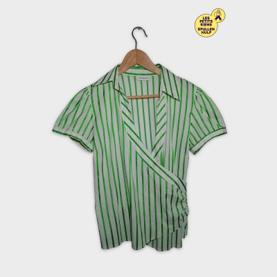 Yessica Blouse Cache-c&oelig;ur Ray&eacute;e Vert Blanc Manches Courtes L