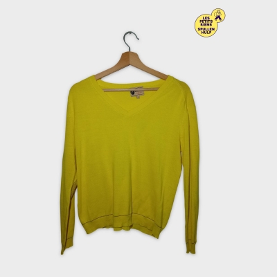 Pull Col V Jaune Essentiel Coudi&egrave;res Paillet&eacute;es Taille S