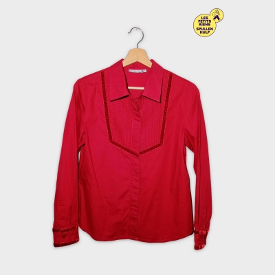 Chemise Rouge Claudia Coton Pliss&eacute; Velours L 40