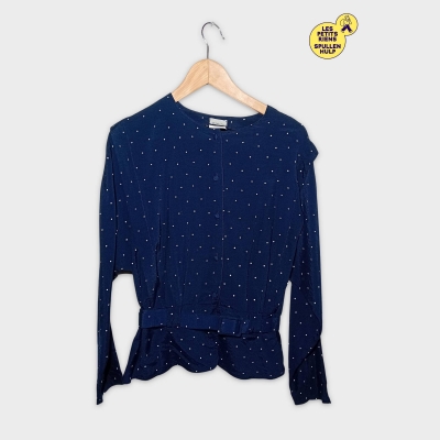 Blouse 3 Suisses Le Chouchou Pois Blancs Marine Ceintur&eacute;e M